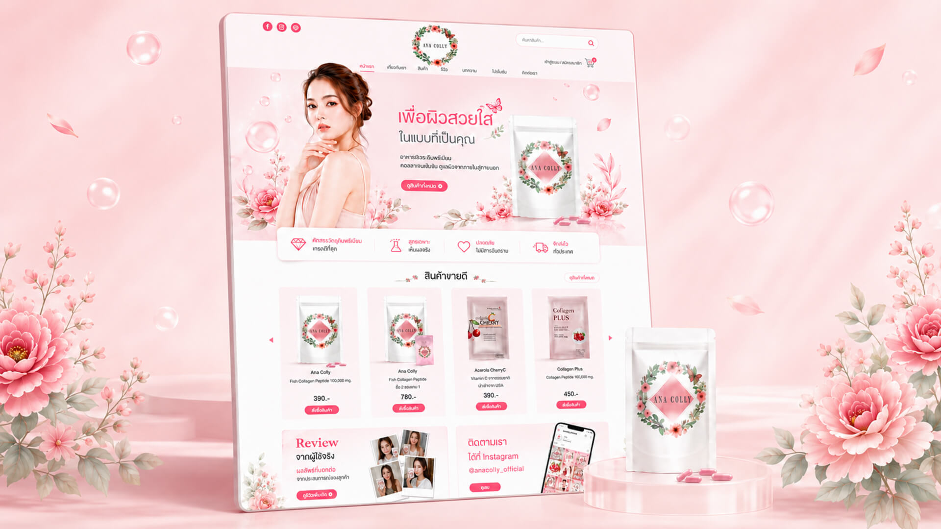 ผลงานออกแบบเว็บไซต์ E-commerce Ana Colly